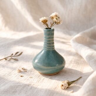 Aqua Ribbed Tiny Pot